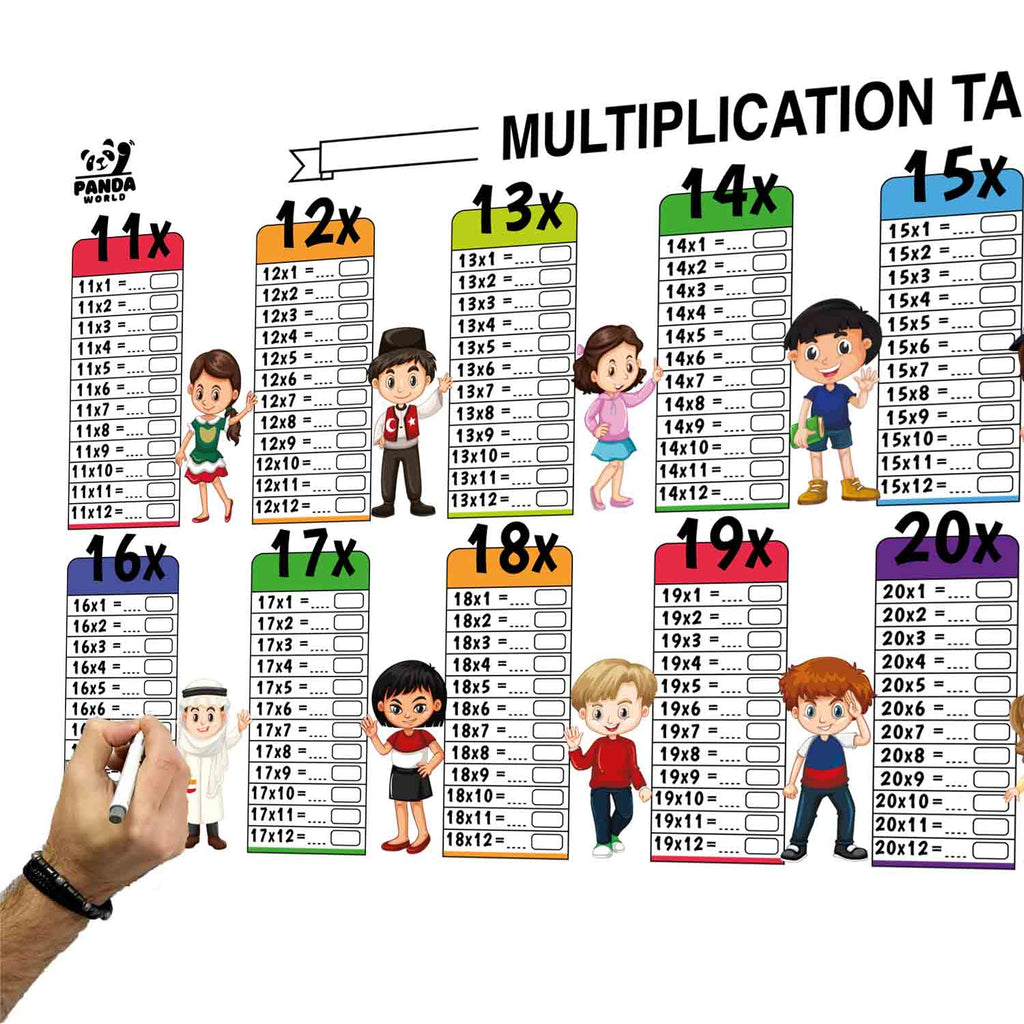 Reusable and Stickable Roll : Tables 11 to 20, Squares, Cubes and Daily Planner