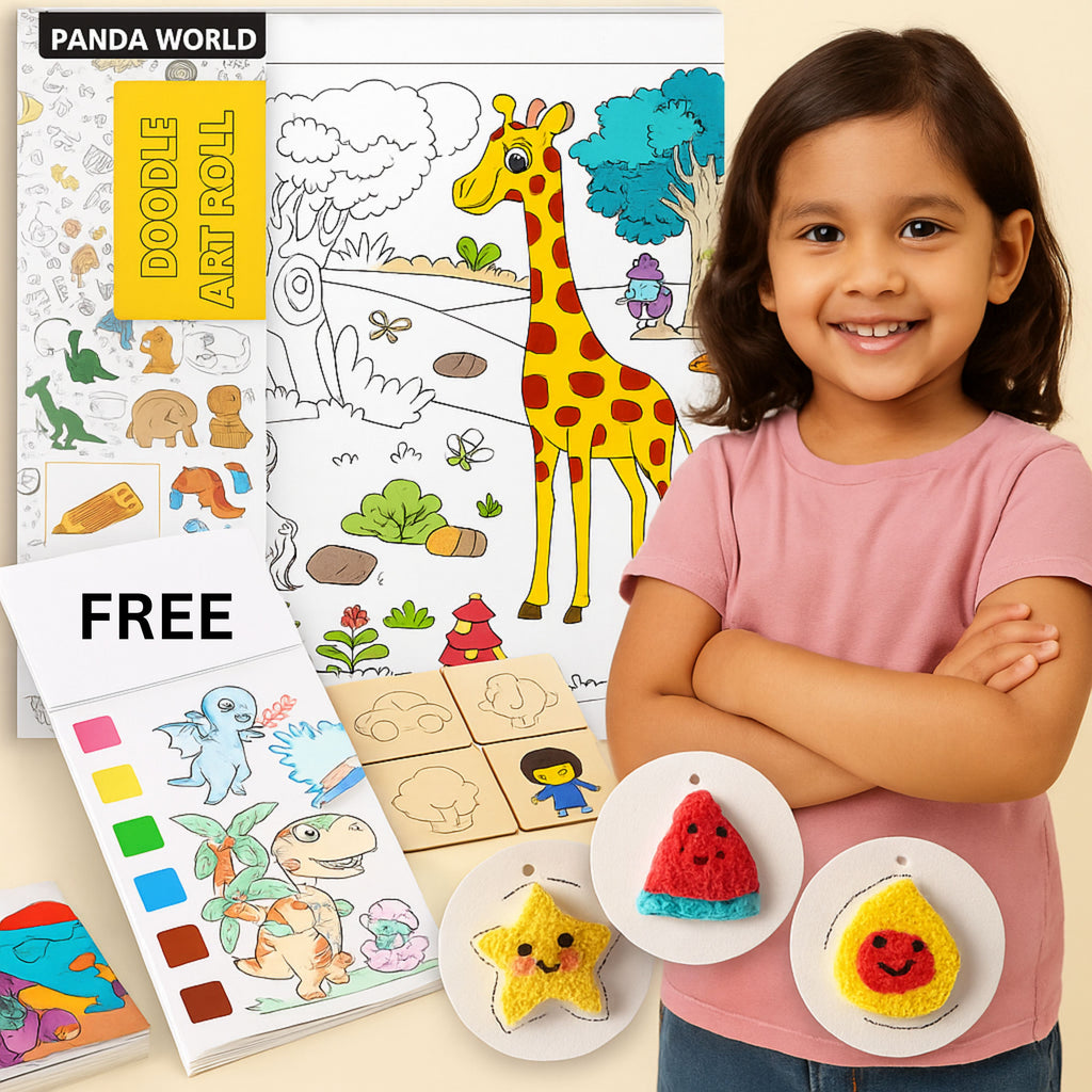 BUY 3 GET 1 FREE Combo: 3D Squeezing Drawing Canvas (10 Pcs)+Wooden Drawing Stencil Set+2m Doodle Art Roll [Water Colour Book(FREE)]