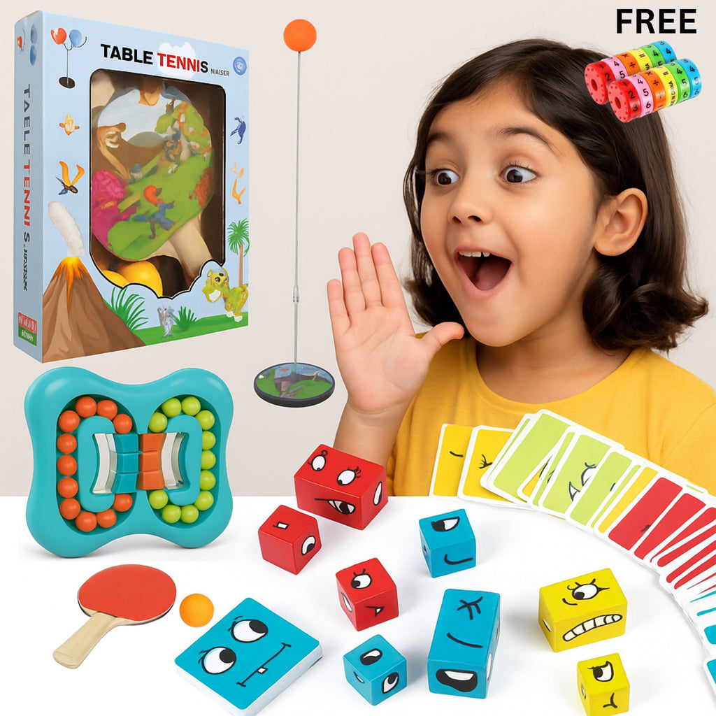 BUY 3 GET 1 FREE Combo: Table Tennis Trainer+Puzzle Game+Smiley Cube Puzzle [Math Toy (FREE)]