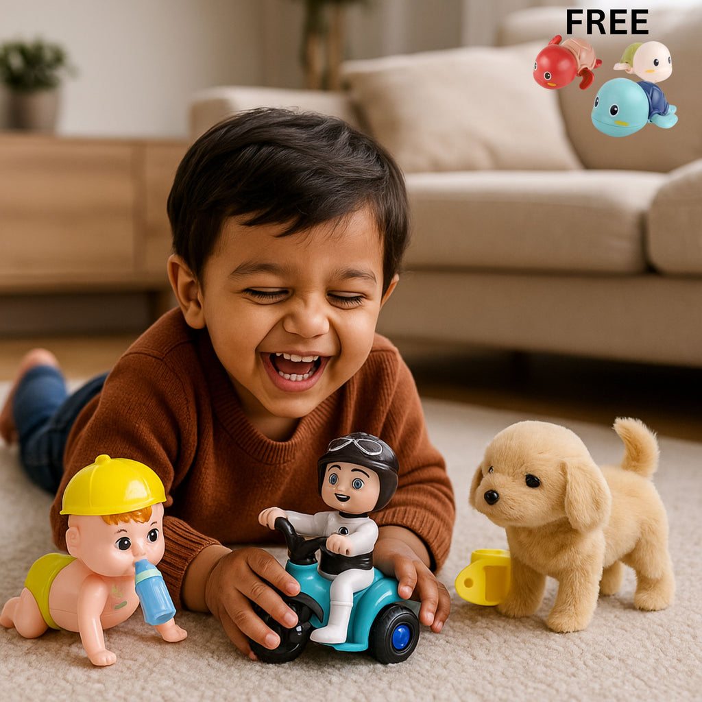 BUY 3 GET 1 FREE Combo: Little Mover Toy + Joyful Jogs Pup + Cute Delivery Boy  [Swim pet (Free)]