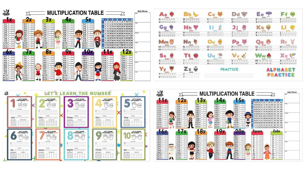 BUY 4 GET 1 FREE: Aplhabet, Numbers, 1-12 & 11-20 Multiplication Tables [2m Drawing roll (FREE)]